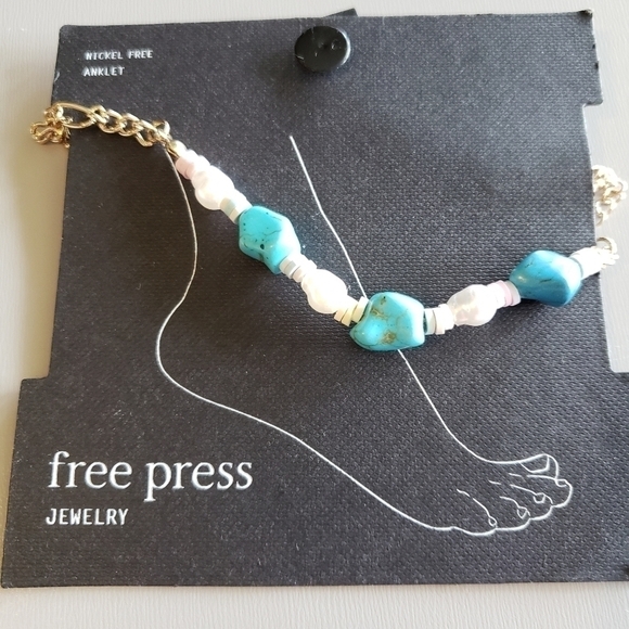 Turquoise and White Beaded Anklet - Picture 1 of 3